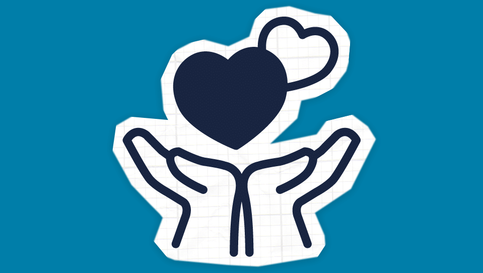 Icon of two hearts being held up by two hands indicating support